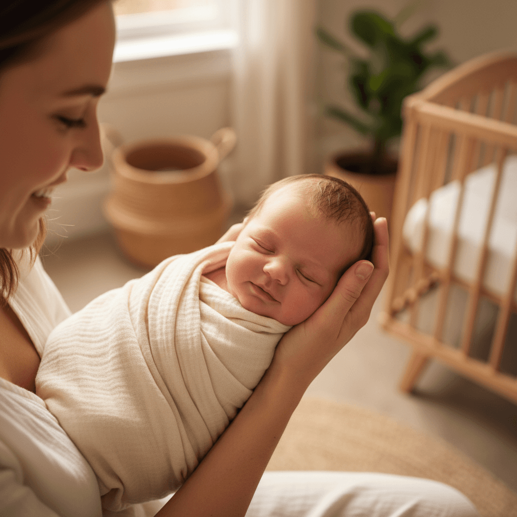 Mother holding newborn in soft natural light